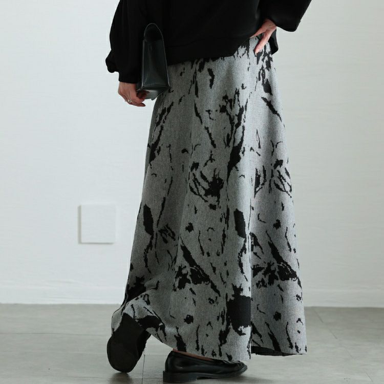 大きいサイズ レディース マーブル柄ジャガードニットフレアスカート　bro-0062