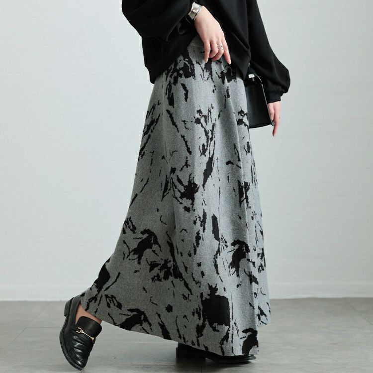 大きいサイズ レディース マーブル柄ジャガードニットフレアスカート　bro-0062