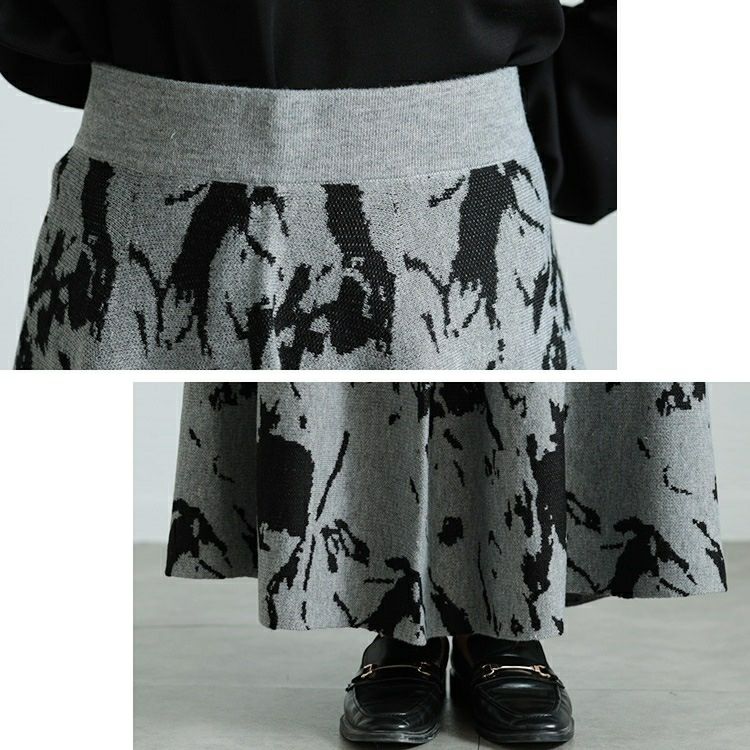 大きいサイズ レディース マーブル柄ジャガードニットフレアスカート　bro-0062