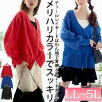大きいサイズ レディース 袖チュールレイヤードニットZIPカーデ　bro-0061