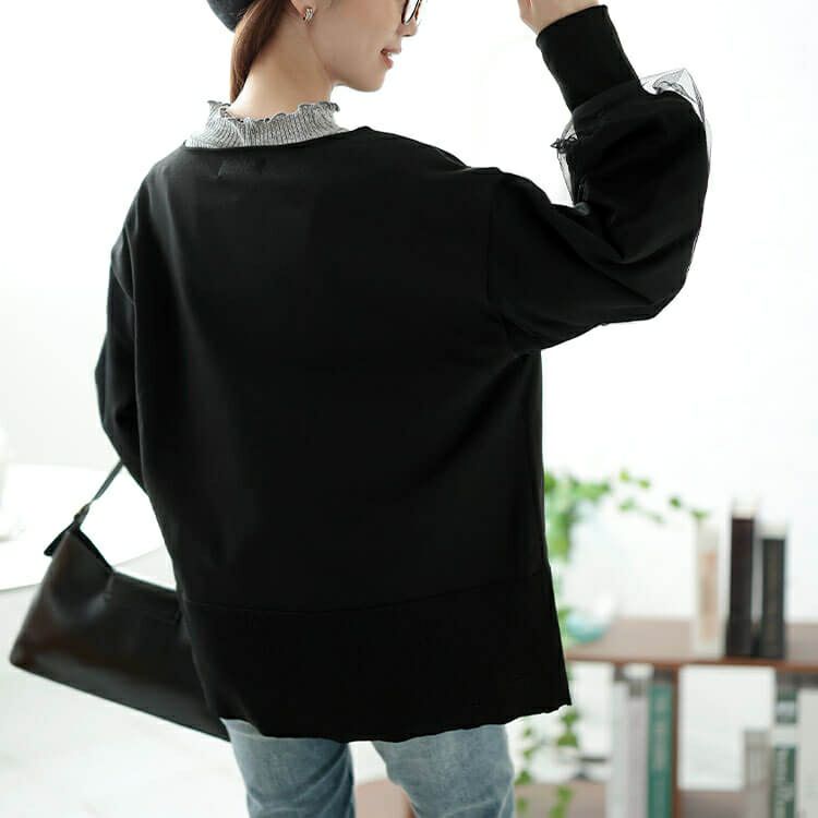 大きいサイズ レディース 袖チュールレイヤードニットZIPカーデ　bro-0061