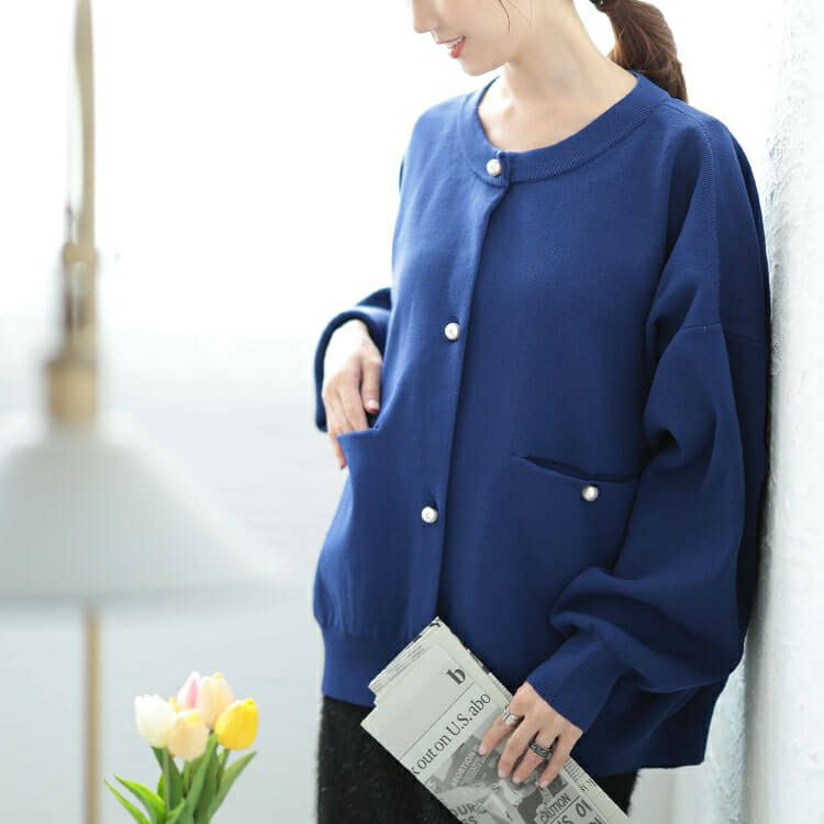 大きいサイズ レディース パールボタンニットカーディガン　bro-0059