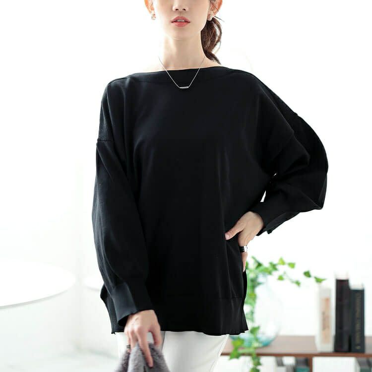 大きいサイズ レディース ボートネックボリュームスリーブニット　bro-0057