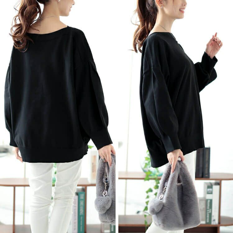 大きいサイズ レディース ボートネックボリュームスリーブニット　bro-0057