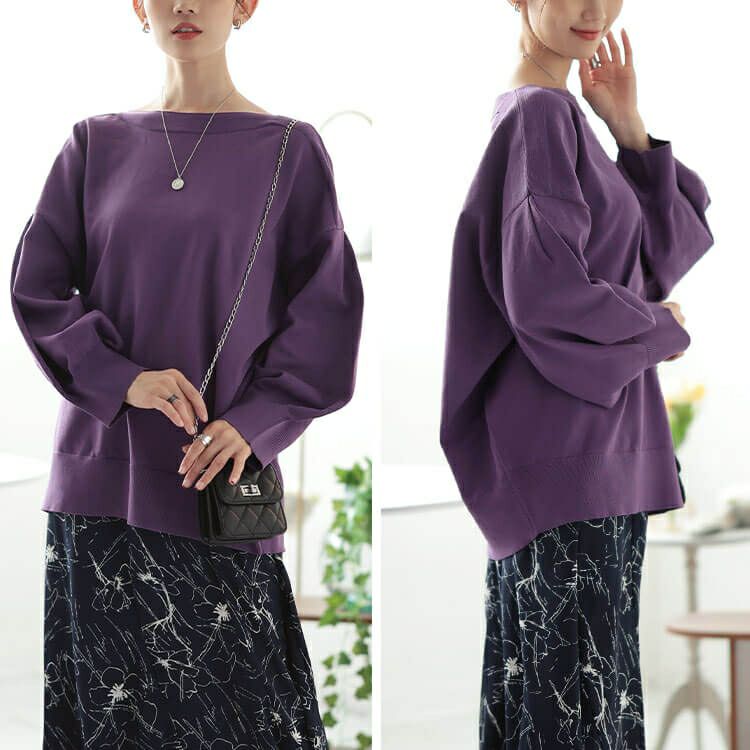 大きいサイズ レディース ボートネックボリュームスリーブニット　bro-0057