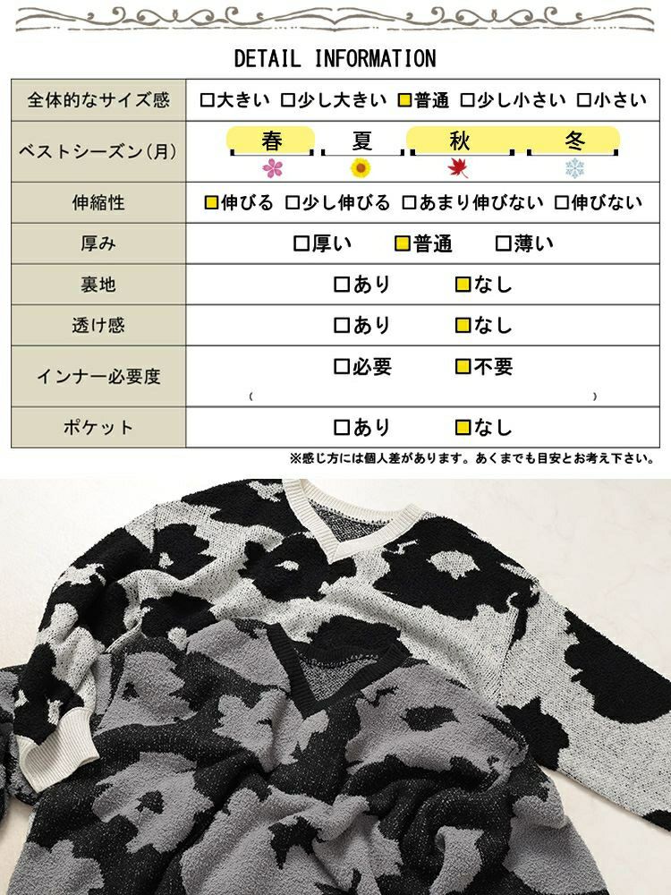 大きいサイズ レディース 配色Vネックヒョウ柄ワイドニット maru-20005