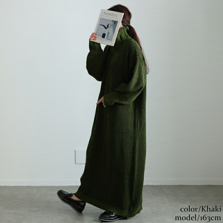 大きいサイズ レディース 配色切り替えストライプニットワンピース