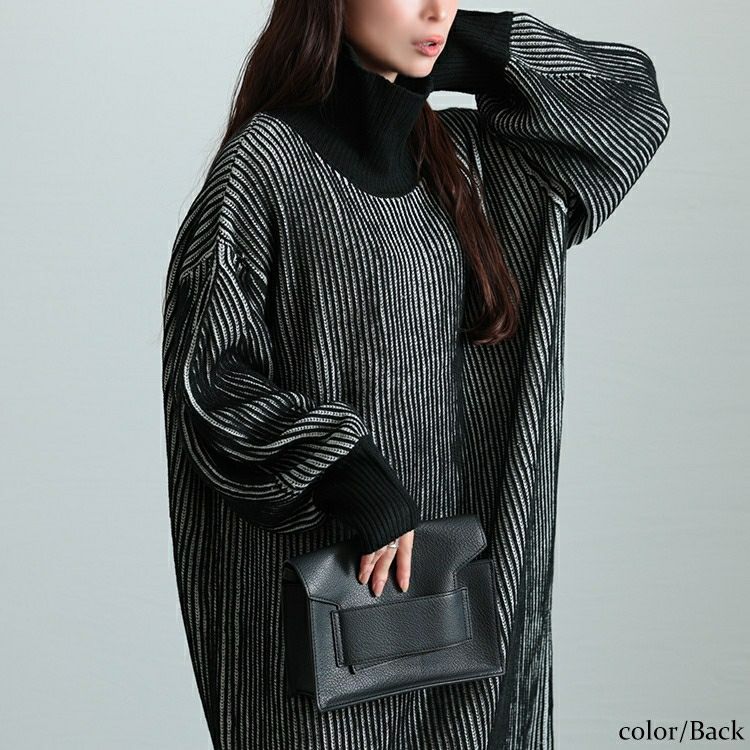 大きいサイズ レディース 配色切り替えストライプニットワンピース　maru-20011