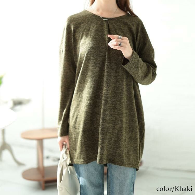 大きいサイズ レディース 胸タックコクーン切り替えプルオーバー　cast-5552007 【メール便可】 カーキ