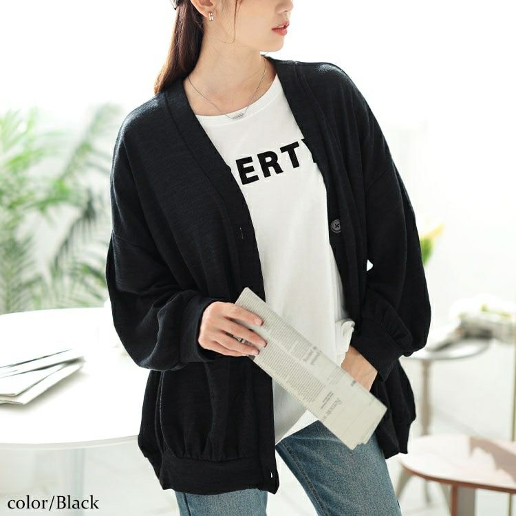 大きいサイズ レディース Vネック裾ギャザーカーディガン　cast-5552006