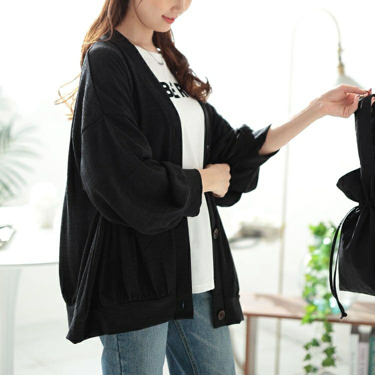 大きいサイズ レディース Vネック裾ギャザーカーディガン　cast-5552006