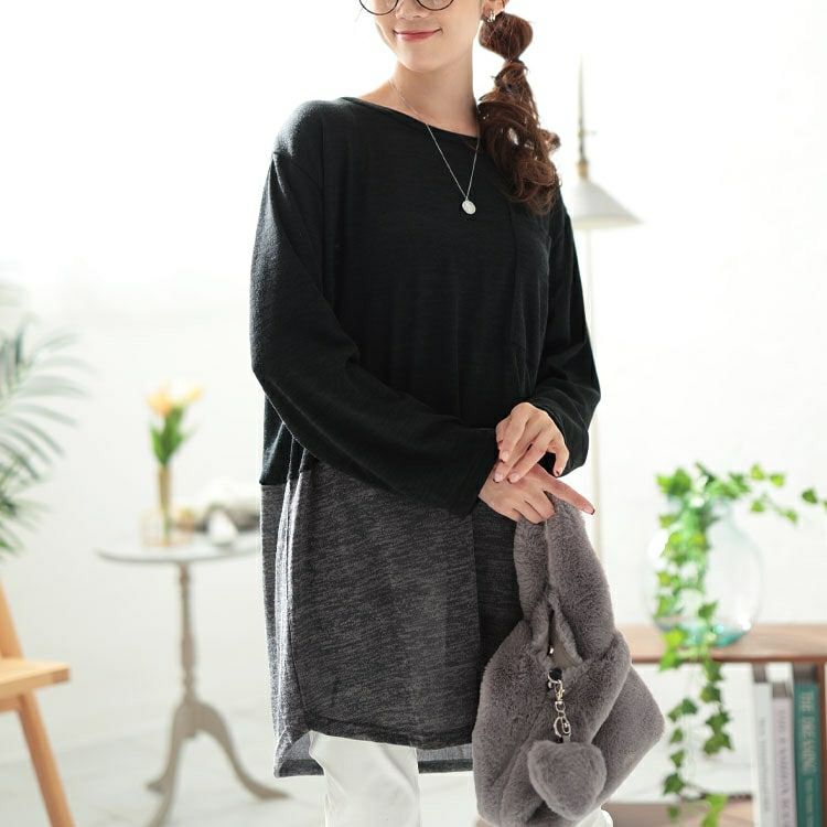 大きいサイズ レディース 胸ポケットバイカラー切り替えプルオーバー　cast-5552005 【メール便可】