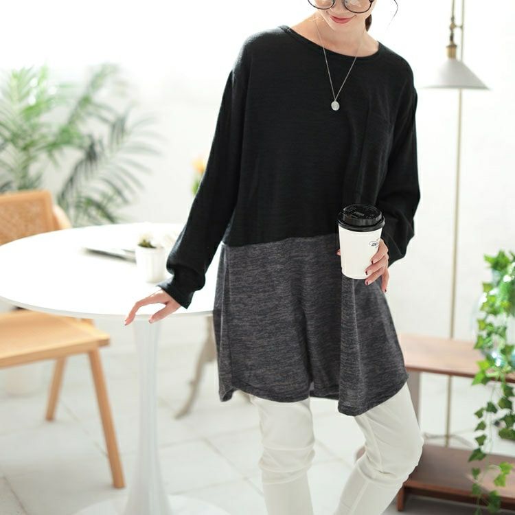 大きいサイズ レディース 胸ポケットバイカラー切り替えプルオーバー　cast-5552005 【メール便可】