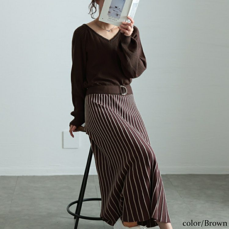 大きいサイズ レディース ストライプニットドッキングワンピース　maru-20012