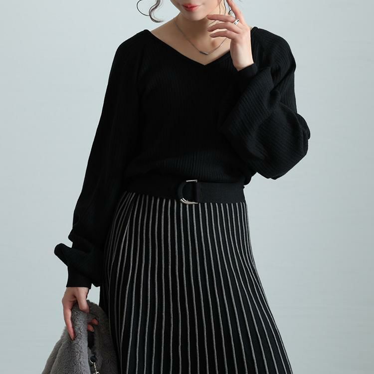 大きいサイズ レディース ストライプニットドッキングワンピース　maru-20012 ブラック