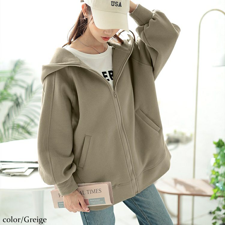 大きいサイズ レディース 裏起毛ビッグフードドルマンZIPパーカー　maru-30084