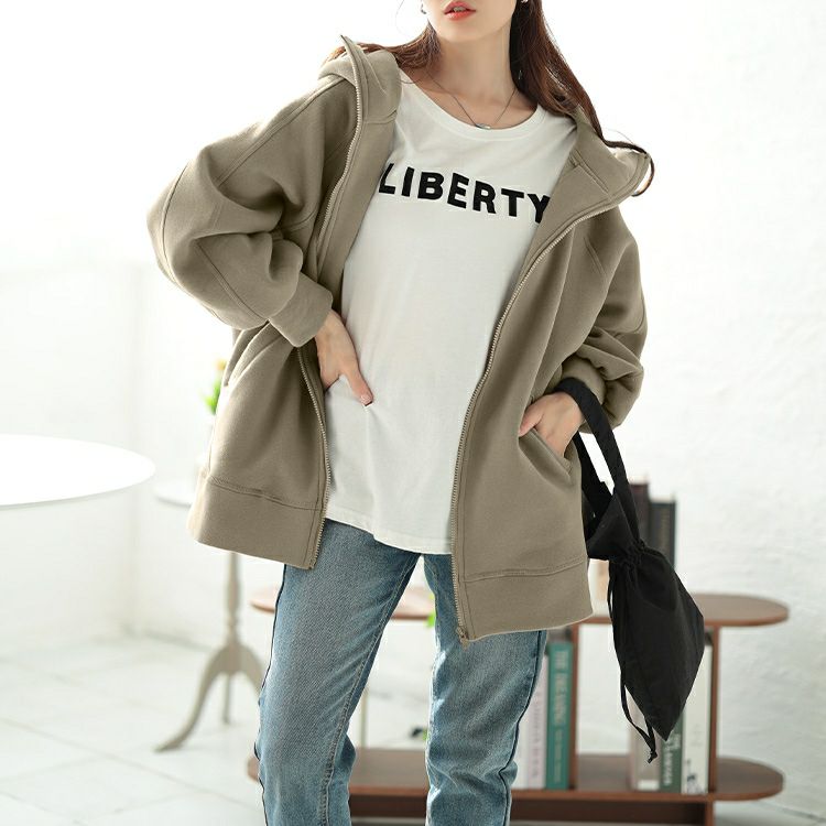 大きいサイズ レディース 裏起毛ビッグフードドルマンZIPパーカー　maru-30084