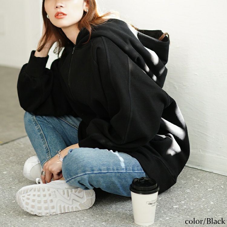 大きいサイズ レディース 裏起毛ビッグフードドルマンZIPパーカー　maru-30084