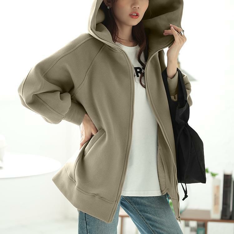 大きいサイズ レディース 裏起毛ビッグフードドルマンZIPパーカー　maru-30084 グレージュ