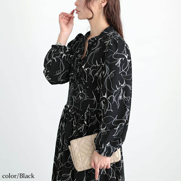 大きいサイズ レディース ウエスト切り替えピンタック花柄ワンピース　maru-30098