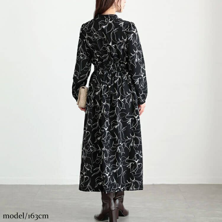 大きいサイズ レディース ウエスト切り替えピンタック花柄ワンピース　maru-30098