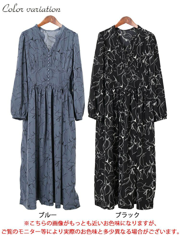 大きいサイズ レディース ウエスト切り替えピンタック花柄ワンピース　maru-30098