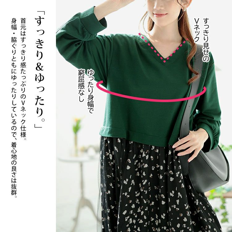 大きいサイズ レディース レオパード＆チュールドッキングワンピース　fem-551