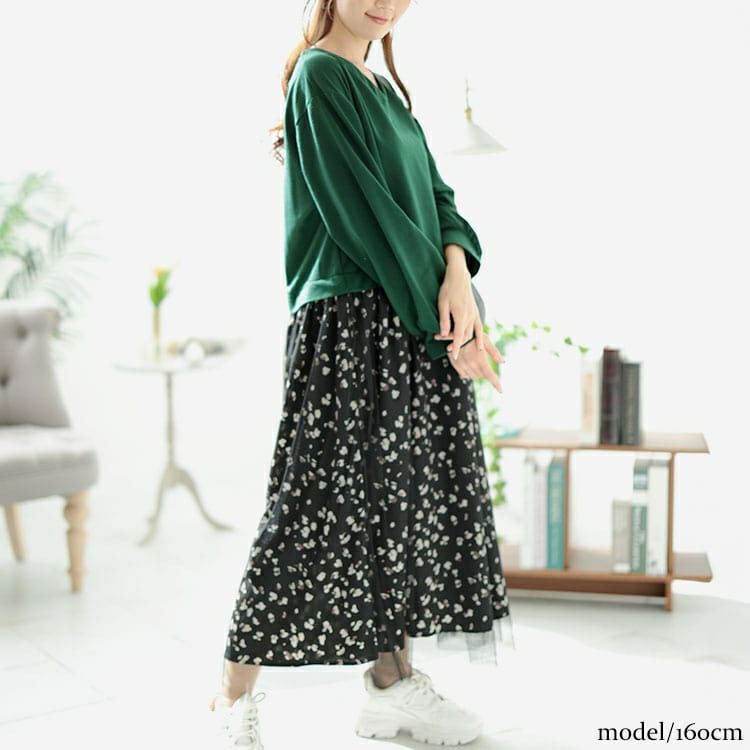 大きいサイズ レディース レオパード＆チュールドッキングワンピース　fem-551