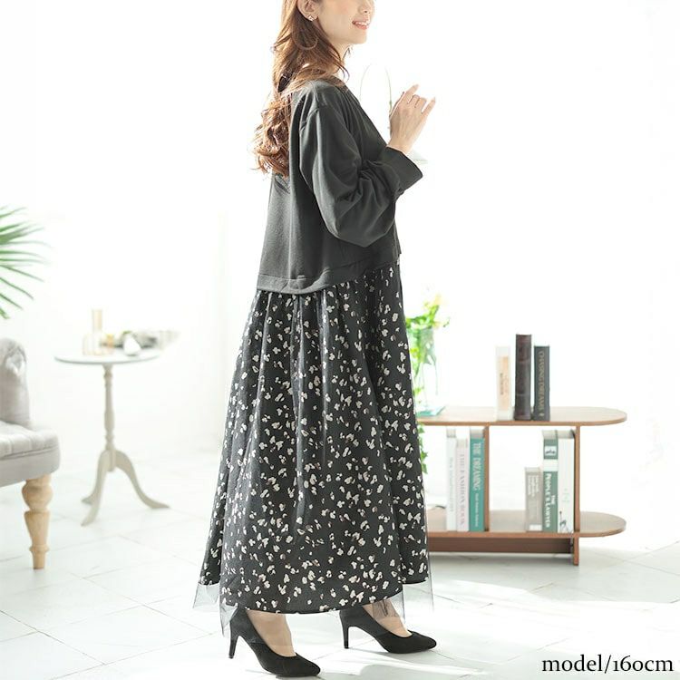 大きいサイズ レディース レオパード＆チュールドッキングワンピース　fem-551