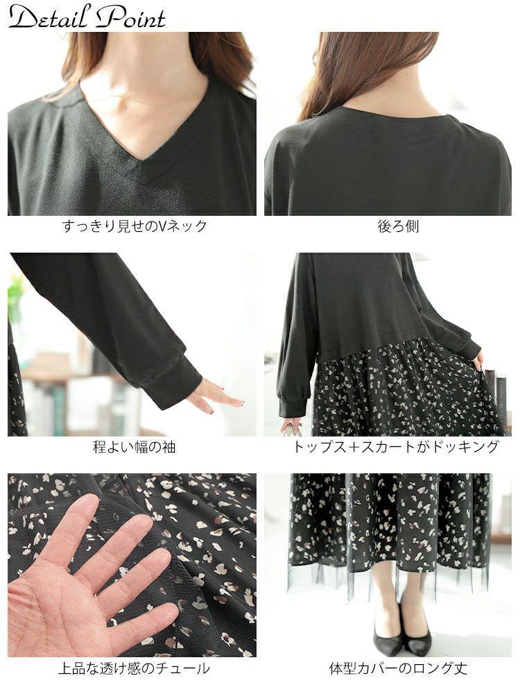 大きいサイズ レディース レオパード＆チュールドッキングワンピース　fem-551