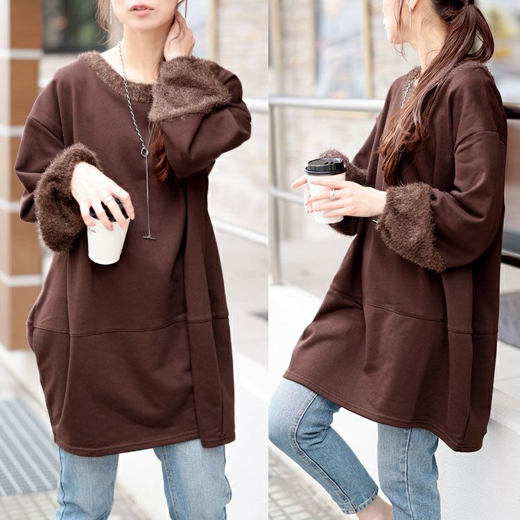 大きいサイズ レディース ラメシャギー切り替えコクーンチュニック　fem-549