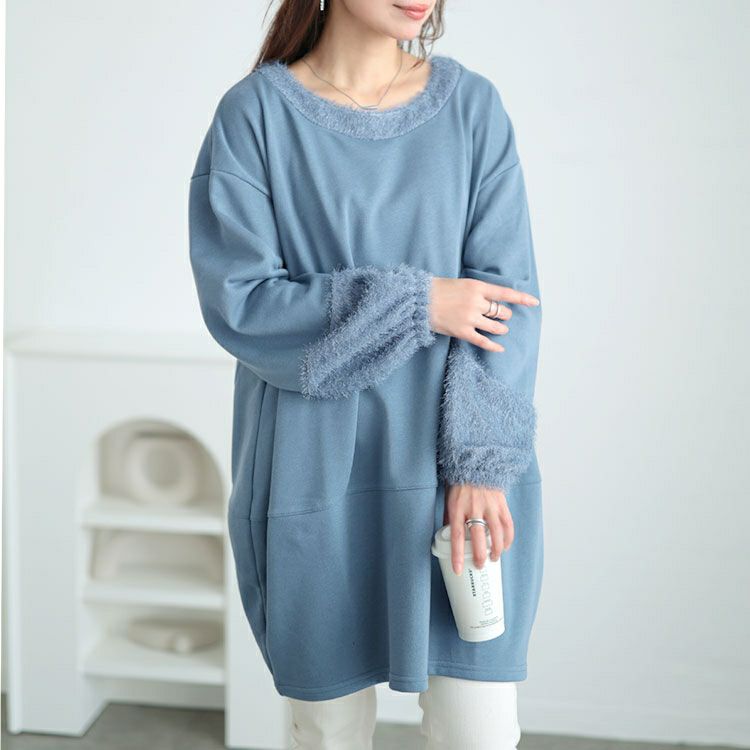 大きいサイズ レディース ラメシャギー切り替えコクーンチュニック　fem-549