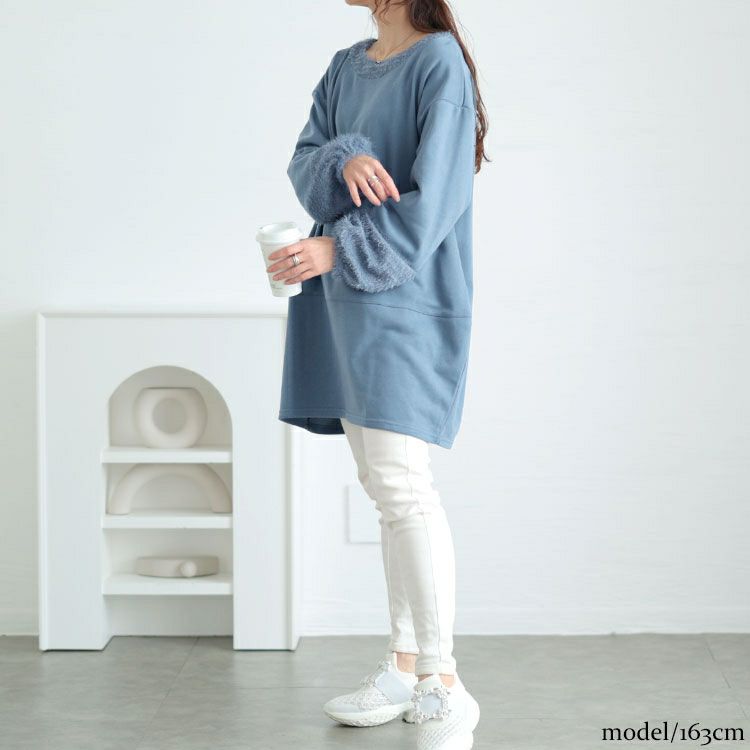 大きいサイズ レディース ラメシャギー切り替えコクーンチュニック　fem-549