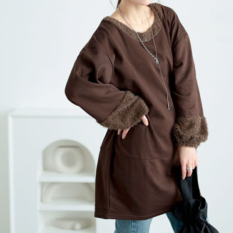 大きいサイズ レディース ラメシャギー切り替えコクーンチュニック　fem-549