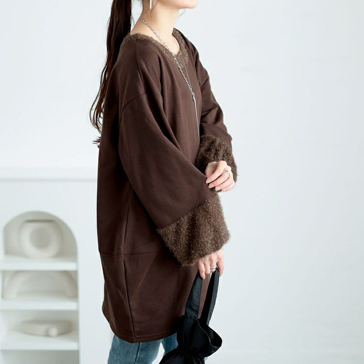 大きいサイズ レディース ラメシャギー切り替えコクーンチュニック　fem-549