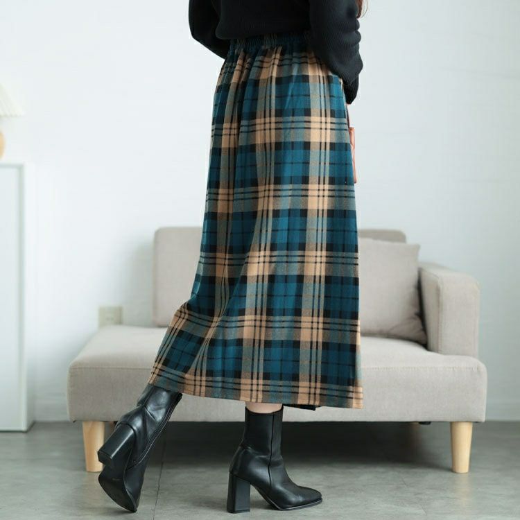 大きいサイズ レディース チェック柄ストレッチ微起毛プリーツスカート　cpdai-640629