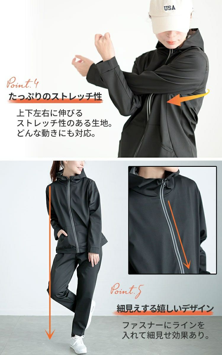 大きいサイズ レディース 超発汗！着るだけダイエットポケット付きパーカーサウナスーツ　goldy-1600