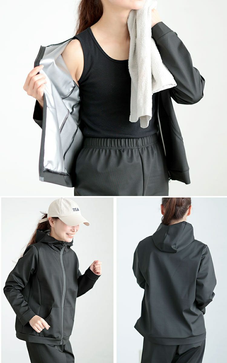 大きいサイズ レディース 超発汗！着るだけダイエットポケット付きパーカーサウナスーツ　goldy-1600