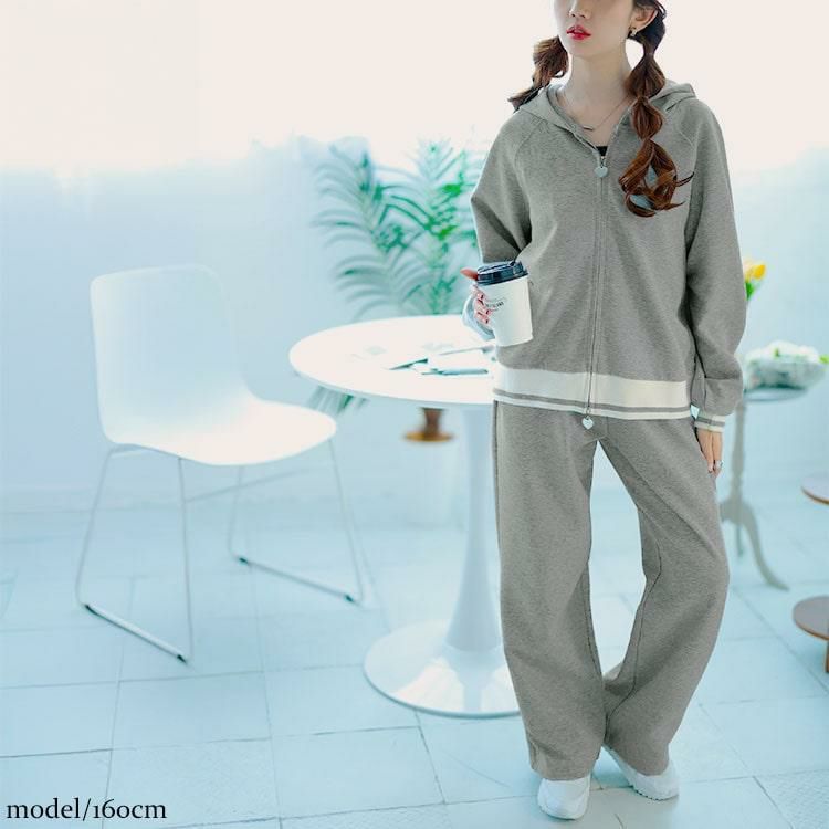 大きいサイズ レディース ジップアップパーカーセットアップ　goldy-1629 グレー