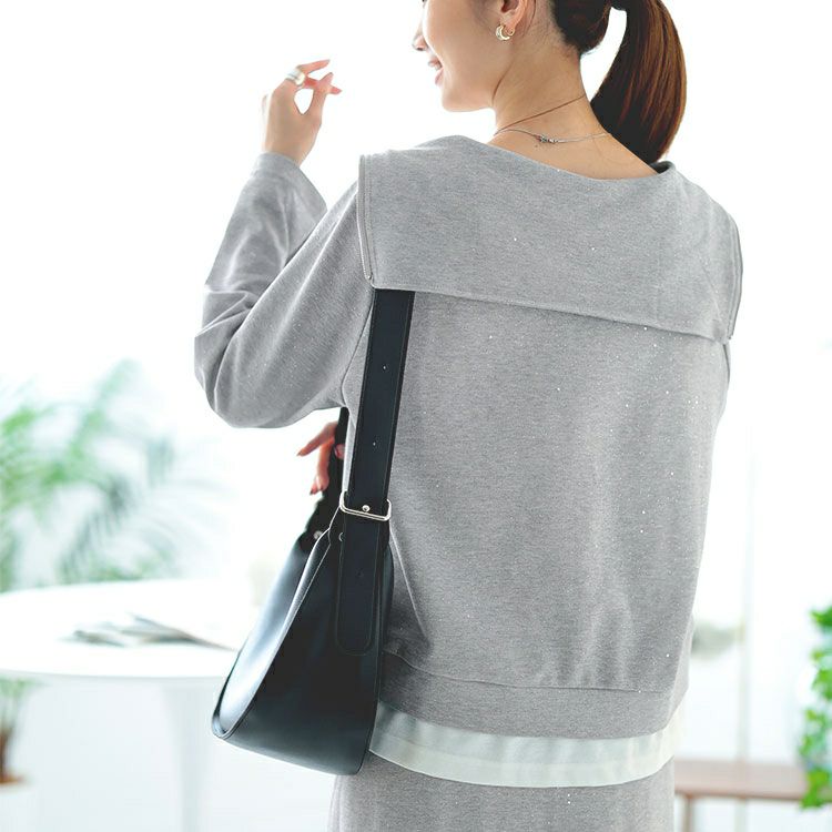 大きいサイズ レディース 重ね着風ラメハーフジップトップス＆ロングスカートセット　goldy-1628