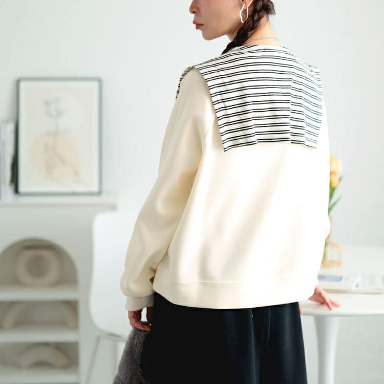 大きいサイズ レディース つけ襟付きスウェット＆ロングスカートセット　goldy-1627