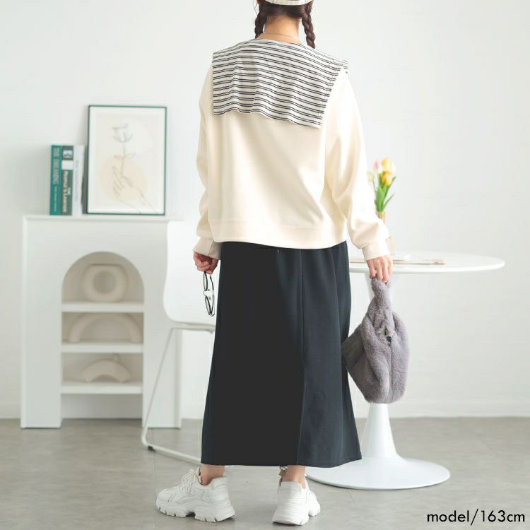 大きいサイズ レディース つけ襟付きスウェット＆ロングスカートセット　goldy-1627