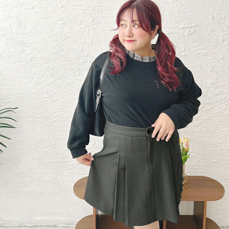 大きいサイズ レディース インパン裏地付フロントプリーツミニスカート　goldy-1626 【メール便可】