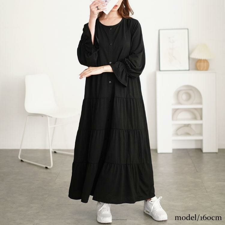 大きいサイズ レディース キャンディスリーブティアードワンピース　cast-5552013 ブラック