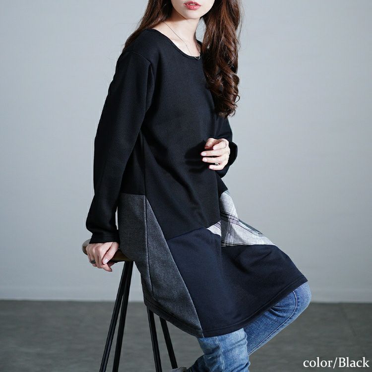 大きいサイズ レディース パッチワークコクーンチュニック　cast-5552004