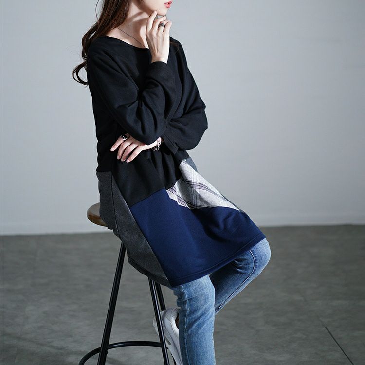 大きいサイズ レディース パッチワークコクーンチュニック　cast-5552004