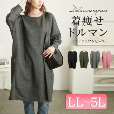 大きいサイズ レディース 内側チェック切り替えドルマンワンピース　cast-5552003