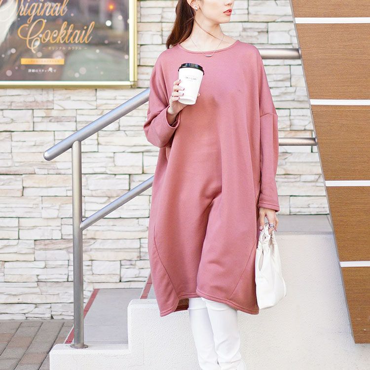 大きいサイズ レディース 内側チェック切り替えドルマンワンピース　cast-5552003