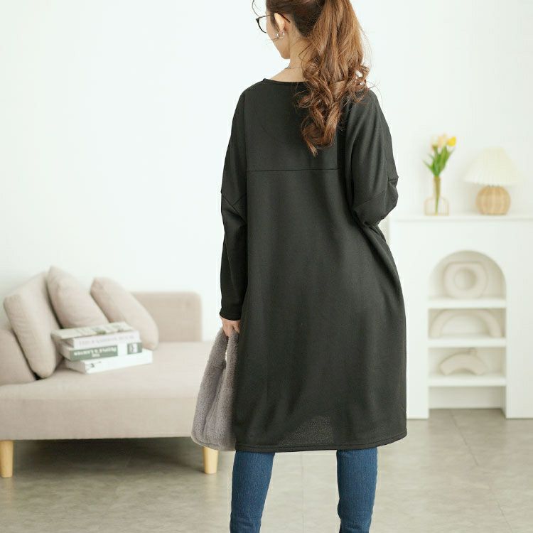 大きいサイズ レディース 内側チェック切り替えドルマンワンピース　cast-5552003