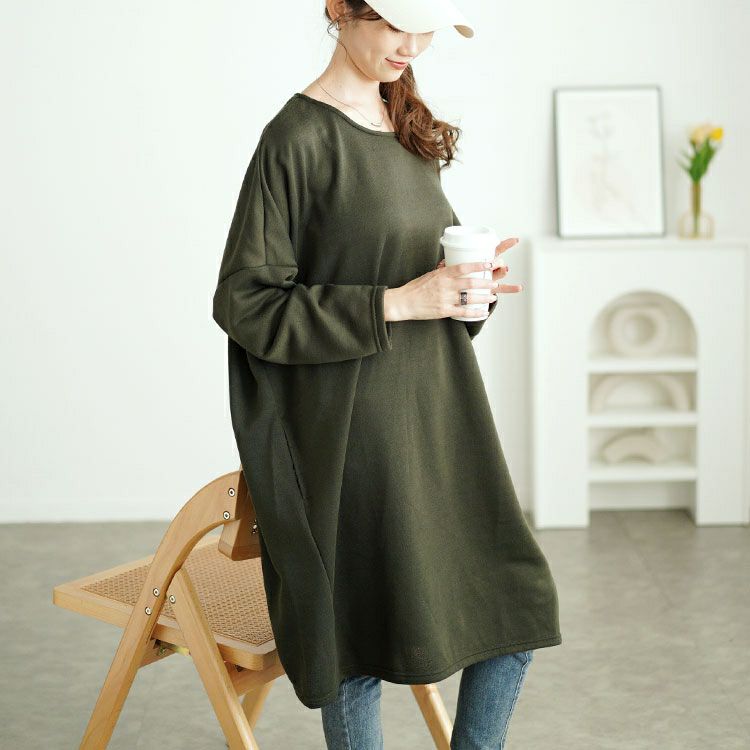 大きいサイズ レディース 内側チェック切り替えドルマンワンピース　cast-5552003